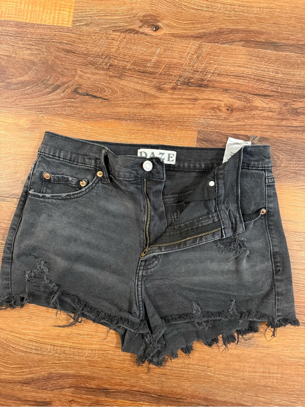 DAZE Black Distressed High-Rise Denim Shorts